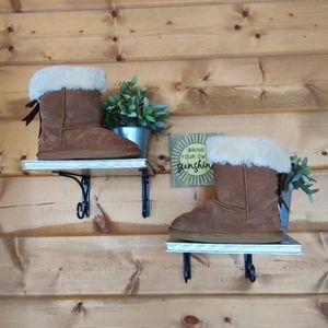 Lamo 💜 Marie Suede Faux Fur Lined Lace Up Boots Chestnut Brown Med Tall Youth 3